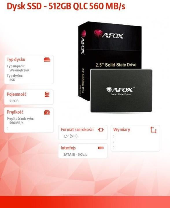 Immagine prodotto AFOX SSD 512GB QLC 560 MBS (512 GB, 2.5")