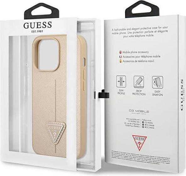 Actual product image Guess GUHCP14LPSATLE iPhone 14 Pro 6.1" beżowy/beige hardcase SaffianoTriangle Logo (Apple iPhone 14 Pro)