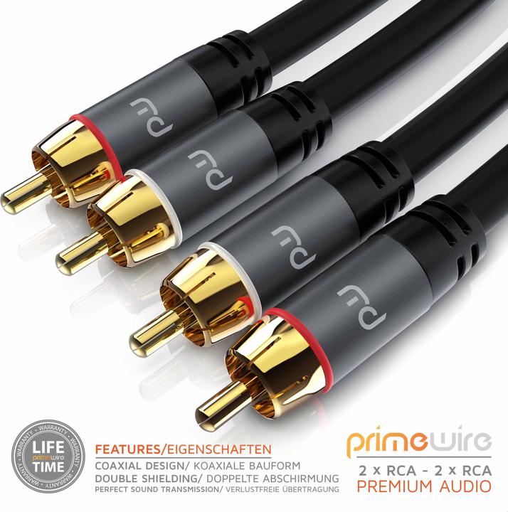 Produktbild Primewire Stereo Cinch Audio Kabel, RCA, mehrfach geschirmtes HiFi Audiokabel, 2X Cinch zu 2X Cinch (10 m, Cinch)