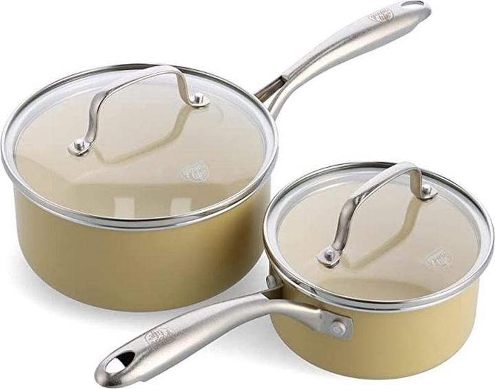 Immagine prodotto Greenline Porpoise Geel 4 pannelli d'acciaio con rivestimento - induzione - anti-aanbak - PFAS-vrij (18 cm, Casseruola con manico, Alluminio)