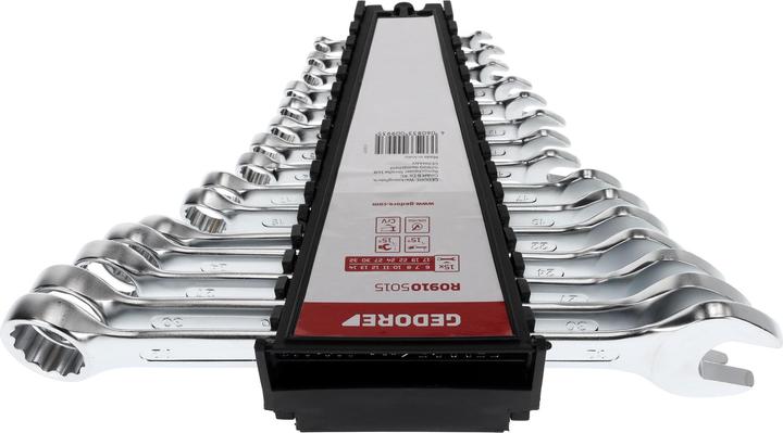 Actual product image Gedore Red red Combination spanner set, 15 pieces, SW 6-32, chrome vanadium steel, silver (19 mm, 29 mm, 8 mm, 21 mm, 28 mm, 31 mm, 12 mm, 18 mm, 14 mm, 10 mm, 26 mm, 30 mm, 27 mm, 20 mm, 9 mm, 25 mm, 16 mm, 15 mm, 32 mm, 22 mm, 17 mm, 11 mm, 24 mm, 23 mm, 13 mm, 7 mm, 6 mm)