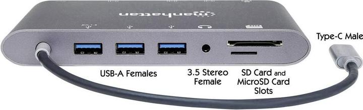 Produktbild Manhattan SuperSpeed USB-C to 7-in-1 Docking Station (Docking Port, 1 Ports)