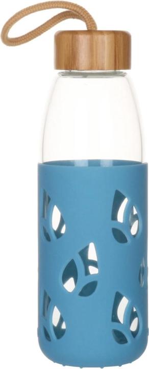 Actual product image Pebbly Glass bottle w. bamboo d. and silicone sleeve, blue, 55cl (0.55 l)
