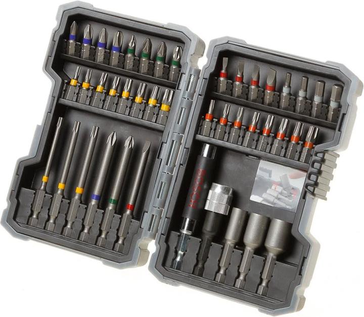 Produktbild Bosch Professional Zubehör Bits-Satz mit Klingenhalter - 43 Stk (Innensechsrund TX M10, Innensechsrund TX M15, Innensechsrund TX M20, Innensechsrund TX M30, Kreuz Phillips PH M1, Kreuz Phillips PH M2, Kreuz Pozidriv PZ M2, Kreuz Phillips PH M3, Innensechsrund TX Mit Loch M25, Innensechsrund TX mit Loch M27, Innensechsrund TX M25, Innensechsrund TX M27)