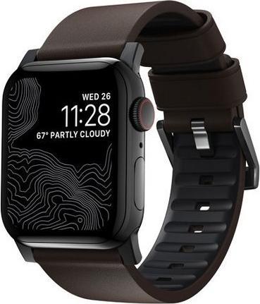 Actual product image Nomad Active Band Pro -nahkaranneke, Apple Watch 49 / 45 / 44 /, musta/ruskea (Heinen leather and FKM fluoroelastomer rubber)
