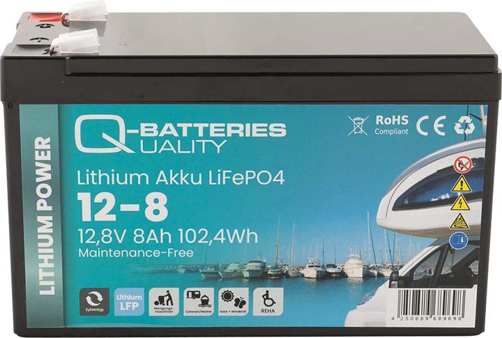 Immagine prodotto Q-Batteries Batteria al litio 12-8 12,8V 8Ah 102,4Wh Batteria LiFePO4 (12.80 V, 8 Ah)