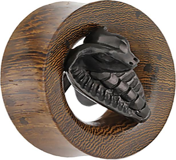 Star Piercing Flared Tunnel Schlangenholz mit Cobra aus Ebenholz (ohne Messing, Organisch)