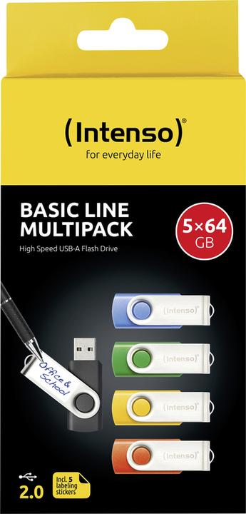 Image du produit Intenso LECTEUR DE MÉMOIRE FLASH USB2 5X64GB MULTIPACK 3503595 INTENSO (64 Go, USB 2.0)