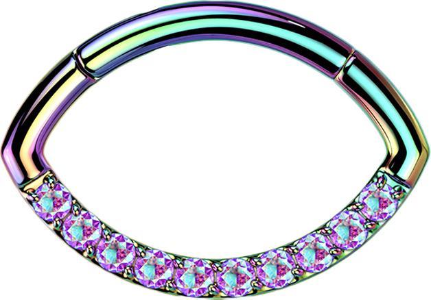 Star Piercing Micro Segmentring klappbar farbig Oval front Kristalle multicolor (ohne Messing, Titan G23)