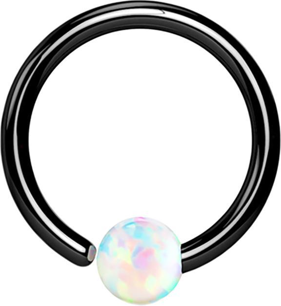 Produktbild Star Piercing Micro Closure Ring schwarz mit Kugel Opal einseitig fixiert weiss (ohne Messing, Chirurgenstahl 316L)