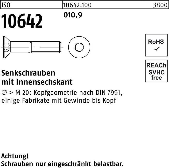 Produktbild Senkschraube ISO 10642 Innensechskant M 24 x 180 010.9 (10 Schrauben pro Stück)