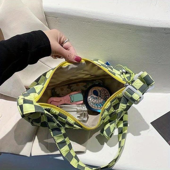 Produktbild Only-Bags.Store Chic Plaid Canvas Crossbody Bag - grosse Kapazität Knödel Stil mit Nylon-Futter & Zip-Verschluss
