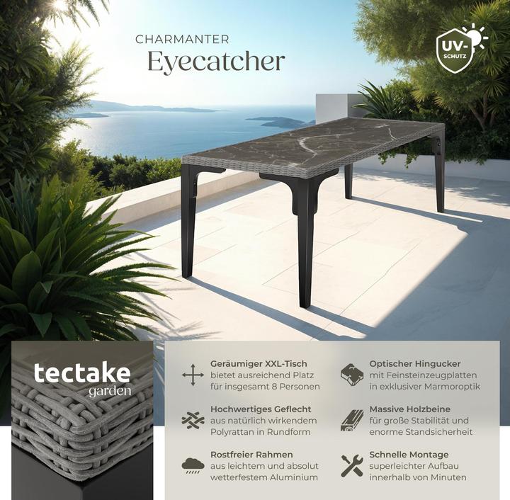 Produktbild tectake Rattan Tisch Foggia 196x87x76cm (196 cm)