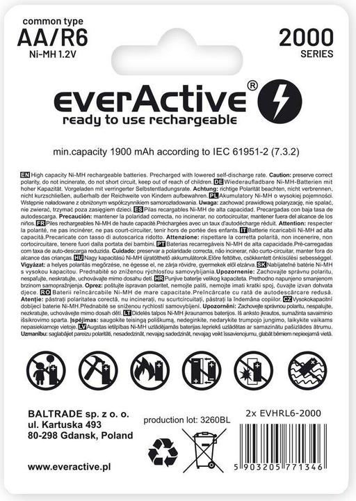 Produktbild Everactive Rechargeable batteries Ni-MH R6 AA 2000 mAh Silver Line - Batterie - Mignon (AA) (2 Stk., AA, 2000 mAh)