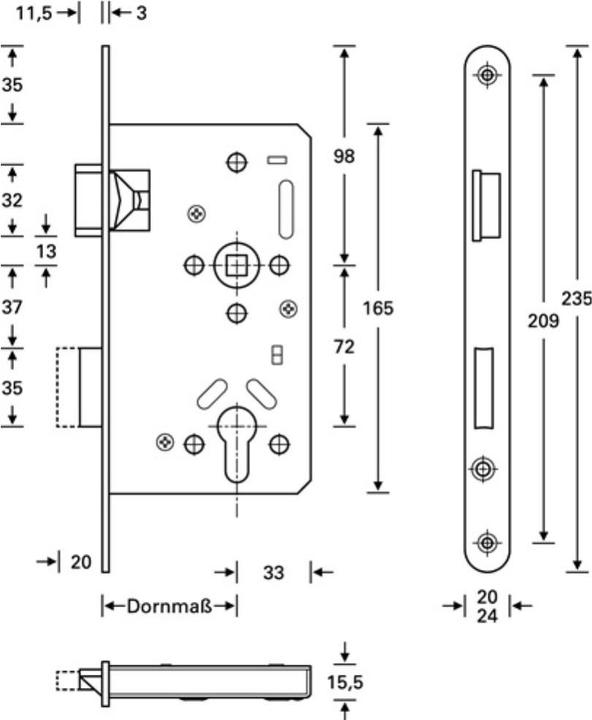 Produktbild SSF Panik-Einsteckschloss Serie 20 APE Panik-Funktion E abgerundet 24/55/72/9 mm DIN links Edelstahl (Profilzylinder)