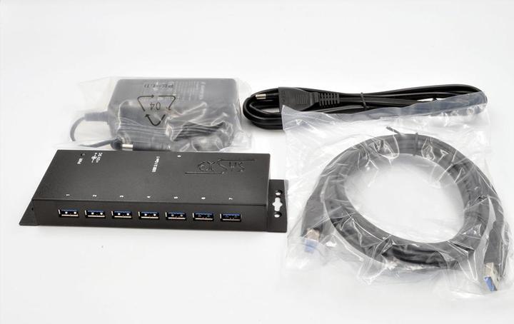 Actual product image Exsys USB 3.2 HUB 7-Port external incl.power supply. incl.power supply 12V/3A and USB cable (USB-B, 7 Ports)