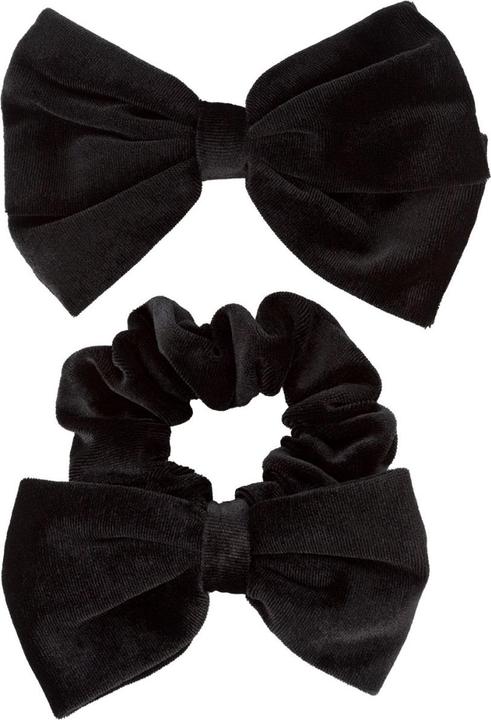 Trisa Hair - Velvet Scrunchie & Bow Hair Clip Black