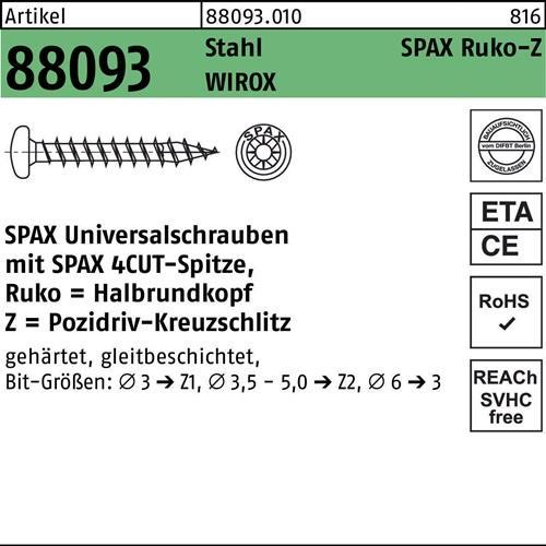 Energie-Label Spax Schraube R 88093 Ruko m.Spitze/Kreuzschlitz-PZ 4 x 15/12-Z Stahl galvanisch verzinkt WIROX (1000 Schrauben pro Stück)