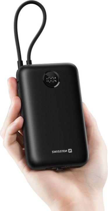 Immagine prodotto Swissten Power Bank Voltbox 35w 20000 Mah With Built-In Cables USB-C and Lightning Black (20000 mAh, 35 W, 35 Wh)