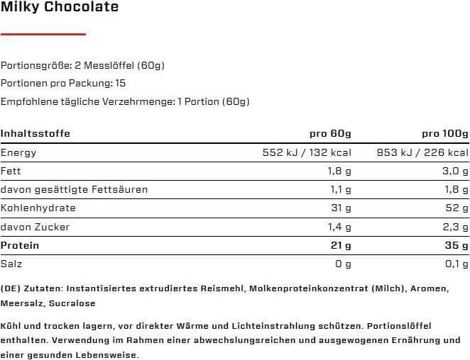 Nutritional values and ingredients Vast Rice+Whey (1 pcs., 900 g)