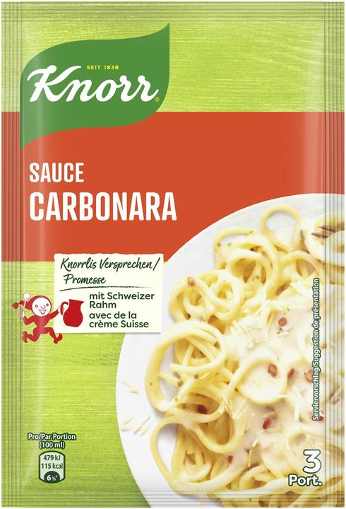 Actual product image Knorr Salsa per pasta carbonara sauce, delicate cheese sauce with spicy bacon cubes, for spaghetti & pasta (28 g)
