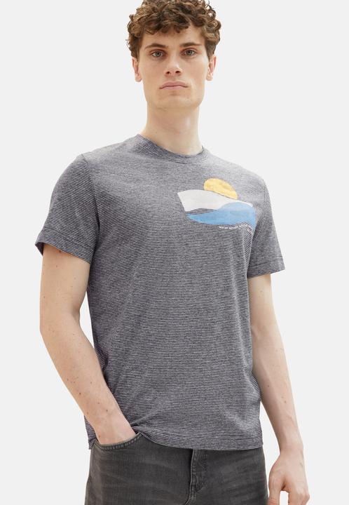 Produktbild Tom Tailor T-Shirt Gestreiftes Kurzarmshirt mit Rundhalsausschnitt und Foto-Print (XL)