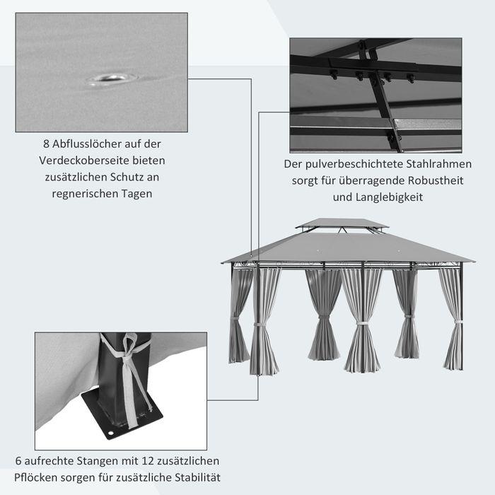 Immagine prodotto Swisshandel24 Padiglione 3x4m con 6 sezioni laterali e doppio tetto grigio scuro (300 cm, 400 cm)