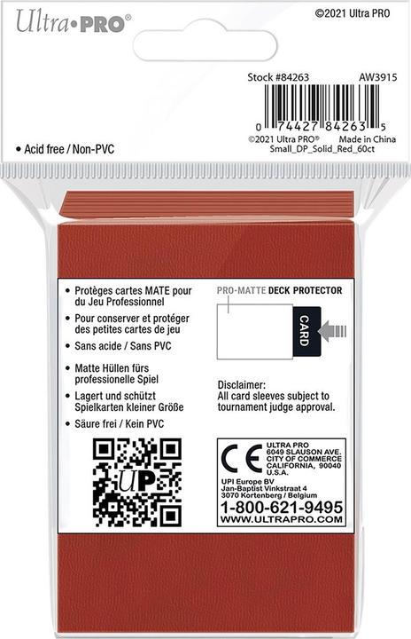 Image du produit Ultra Pro Red PRO Matte Deck Protector Small