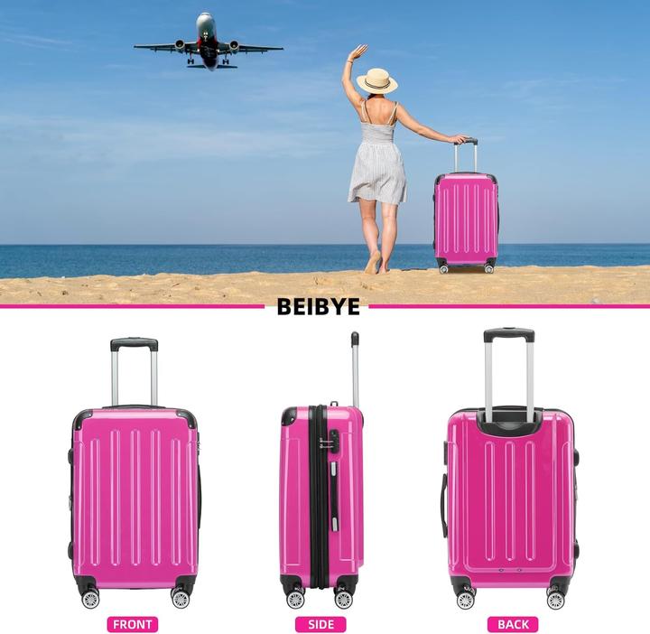 Immagine prodotto Beibye Trolley a guscio rigido Twin Wheels 2048, rosa, M (45 l, Bagaglio a mano (fino a 50 litri))