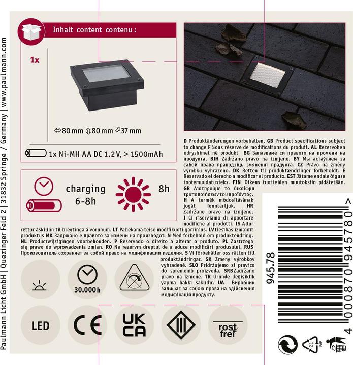 Actual product image Paulmann Solar light Domenic (8 lm, IP67)