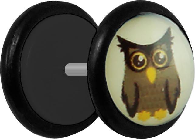 Star Piercing Fake Plug mit Eule (Acryl, ohne Messing)
