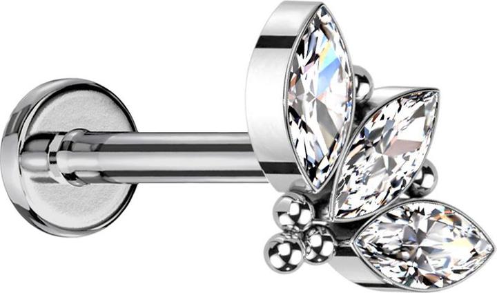 Produktbild Star Piercing Micro Labret Innengewinde silber fünf Kugel drei Ovale Kristalle (Titan G23, ohne Messing)
