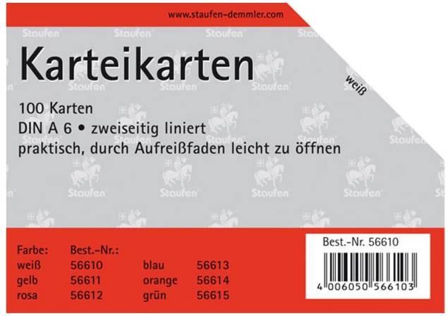 Produktbild Staufen Karteikarten A6/100 weiss liniert (A6, 180 g/m², 100 x)