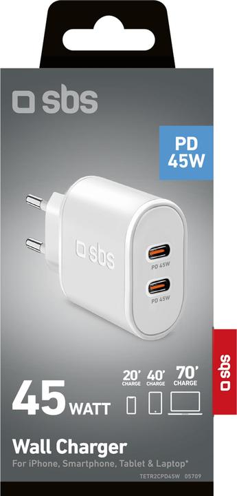 Produktbild SBS Ladegerät mit zwei USB-C-Anschlüssen, 45 Watt Power Delivery (45 W)