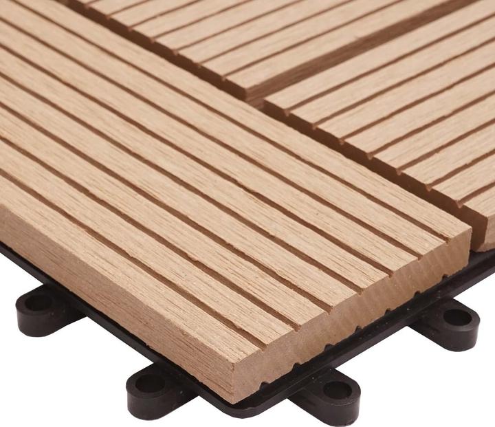Immagine prodotto Swisshandel24 Piastrella WPC per pavimento Rodano + bordo, aspetto legno balcone/terrazzo, 11x ogni 30x30cm = 1mq (11 x, 30 x 30 cm)