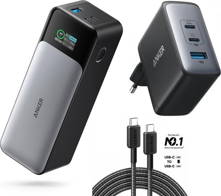 Anker 737 - Power Bank (PowerCore 24K) + Caricatore 736 Nano II (100W) + Cavo 322 USB -C 1 (24 mAh, 100 W, 100 Wh)