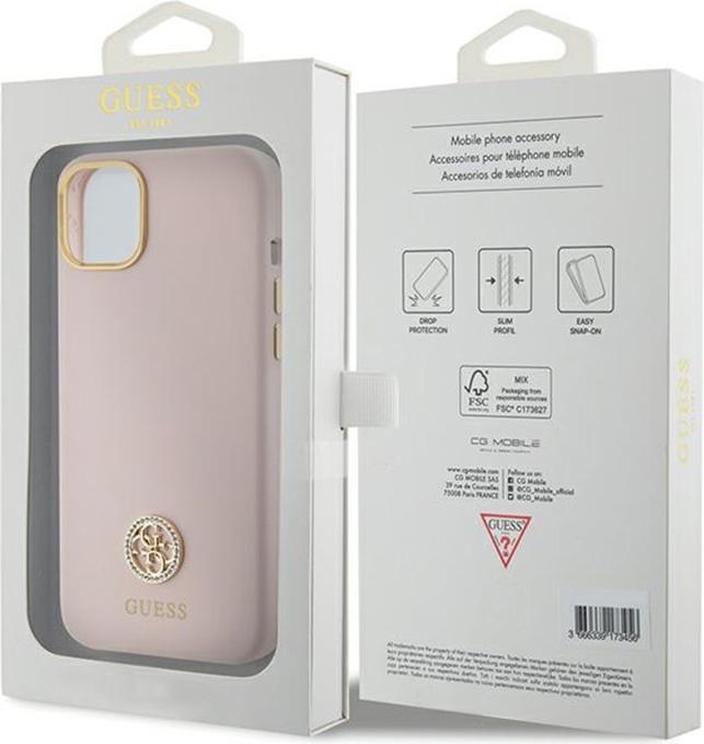 Produktbild Guess GUHCP15M4DGPP iPhone 15 Plus 6.7" jasnoróżowy/pink hardcase Silicone Logo Strass 4G (Apple iPhone 14 Plus)