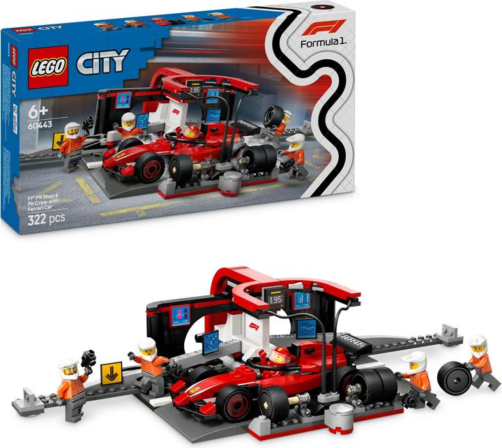 Produktbild LEGO F1 Boxenstopp mit Boxencrew und Ferrari Flitzer (60443, LEGO City)