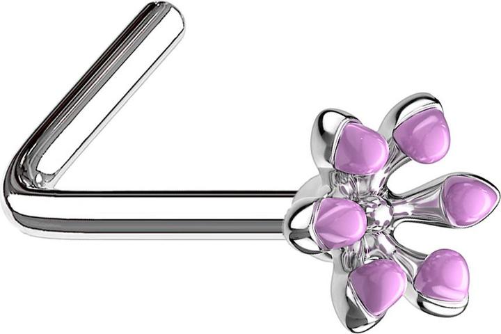Image du produit Star Piercing Nasenstecker gewinkelt silber emaille Blume violett (Acier chirurgical 316L, Laiton)