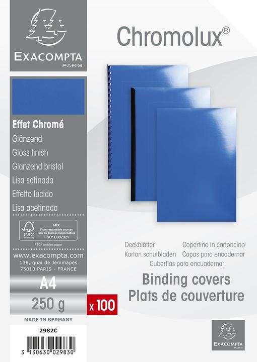 Produktbild Exacompta Einbanddeckel Chromolux 250 g/m², 100 Stück, Blau