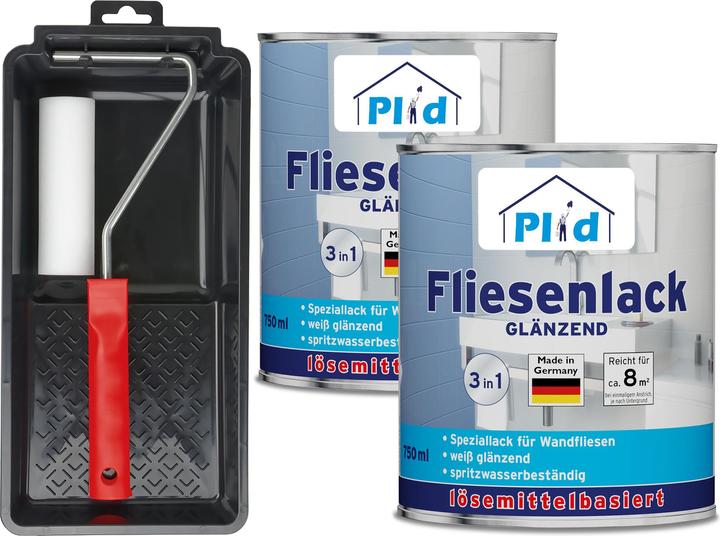 Produktbild Plid Fliesenlack Set 1,5l glänzend, für ca. 16m² / Fliesenfarbe Lackierset (Lichtgrau, 1.50 l)