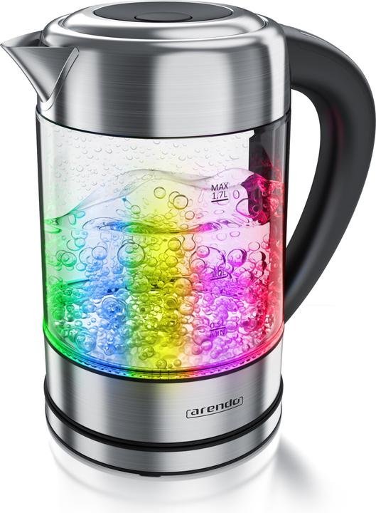 Produktbild Arendo Wasserkocher 1,7 l, 2200 W, Edelstahl mit Glaskörper, Temperaturwahl 40°C - 100°C, Aufkochfunktion (1.70 l)