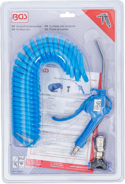 Produktbild BGS Druckluft-Ausblaspistole | mit Druckluft-Spiralschlauch und T-Verbinder