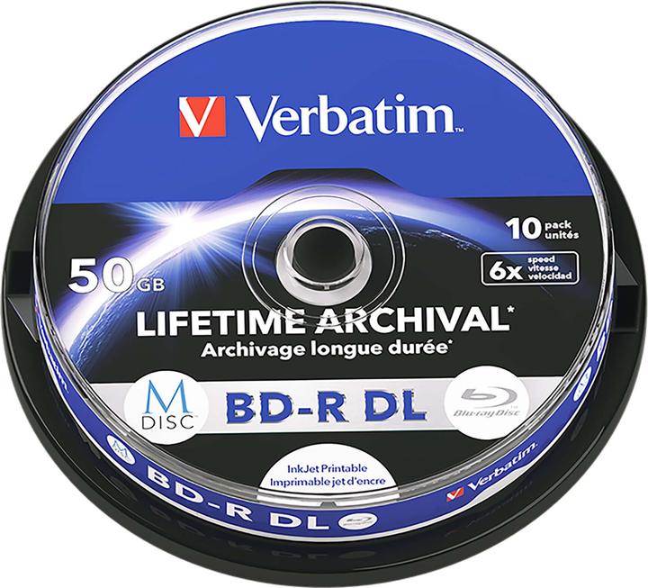 Verbatim 1x10 M-Disc BD-R BluRay 50GB 6x Speed Cakebox printable (10 x)