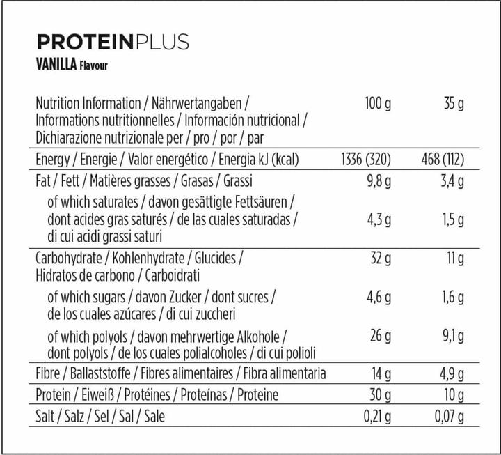 Valeurs nutritives et ingrédients Powerbar Protein Plus Low Sugar (Vanille, 16 pcs, 660 g)