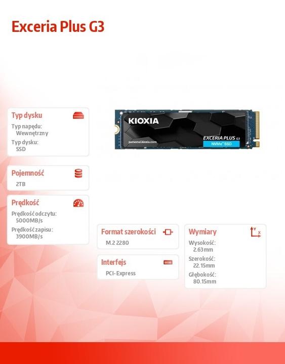 Image du produit Kioxia Exceria Plus G3 (2000 Go, M.2 2280)