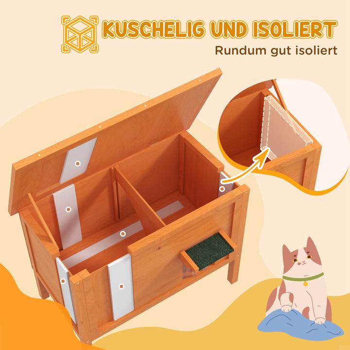 Produktbild PawHut Katzenhütte mit Dach und Katzenklappe (Manuelle Katzenklappe)