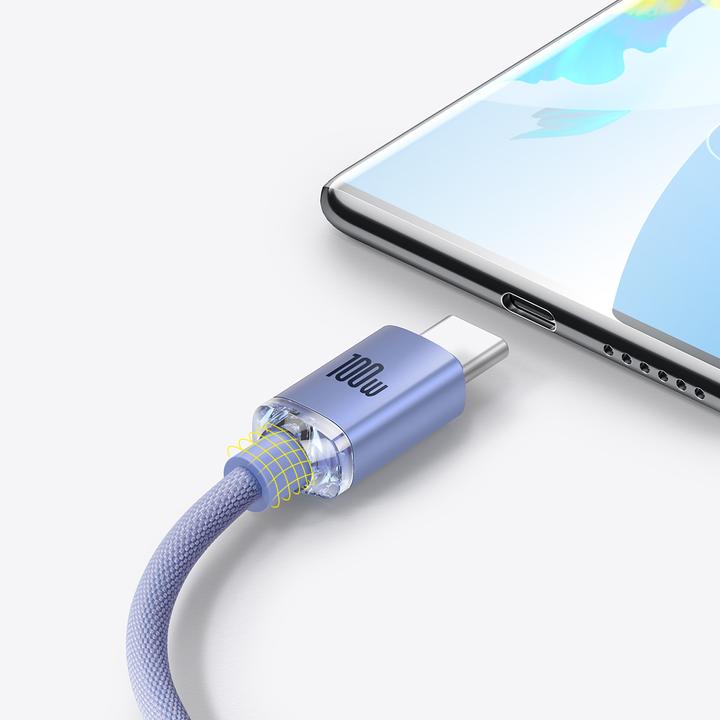 Produktbild Baseus Crystal Shine Series Fast Charging Data Cable USB to Type-C 100W 2m Purple (2 m, USB 2.0, 100 W)