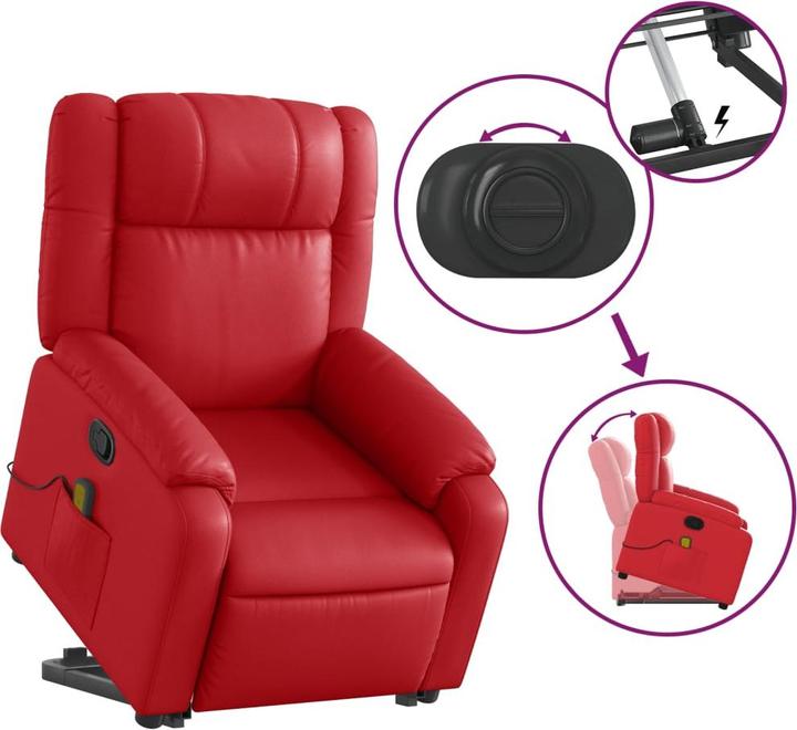Produktbild VidaXL Massagesessel mit Aufstehhilfe Fernsehsessel Relaxsessel Rot Kunstleder