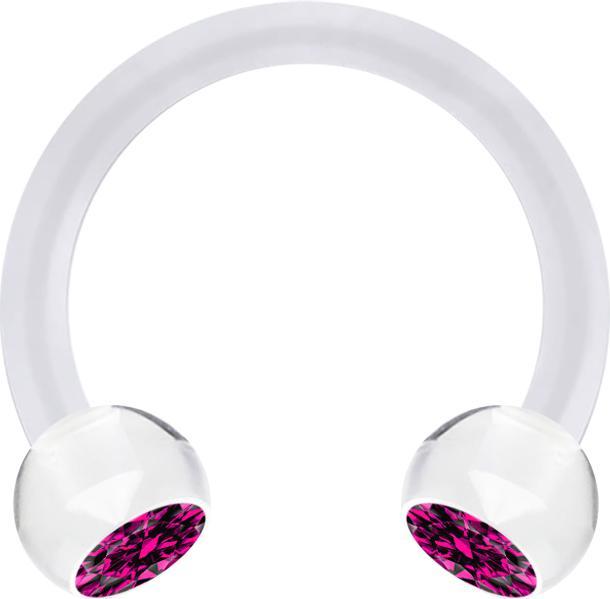 Star Piercing Micro Circular Barbell transparent mit zwei Kugeln Kristall fuchsia (ohne Messing, Acryl)